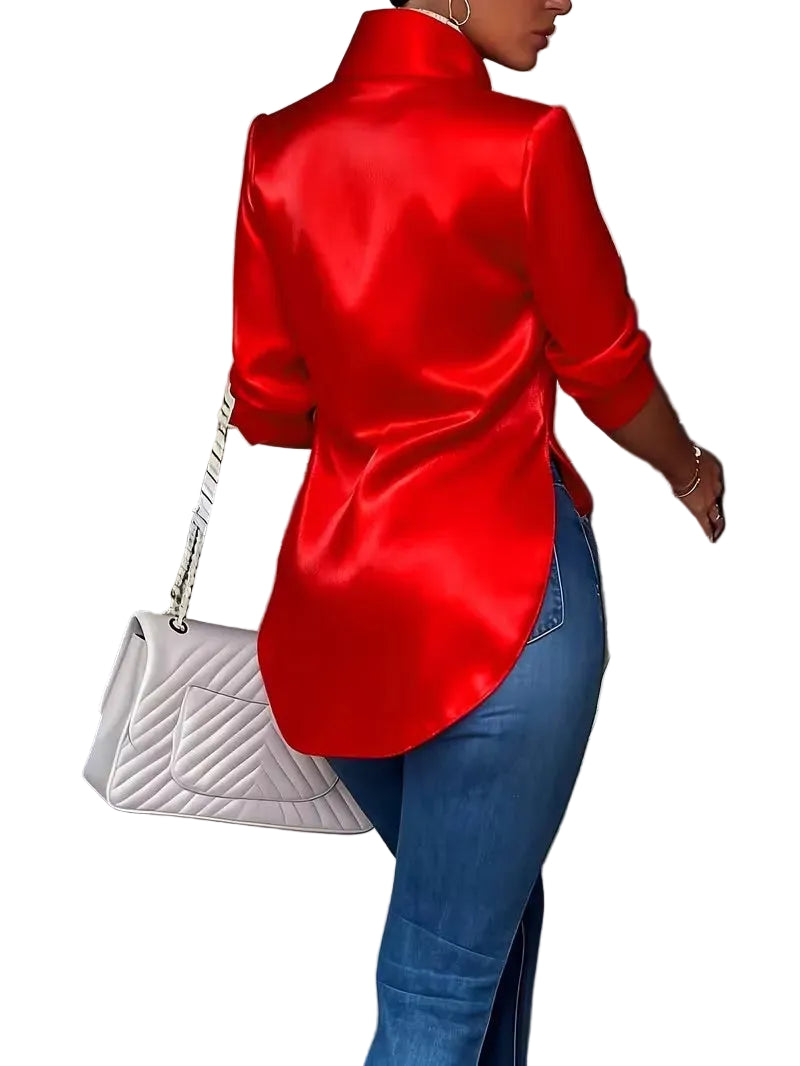Émera – Chemisier Femme en Satin Élégant à Manches Longues