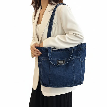 Sac fourre-tout en denim grande capacité – style urbain polyvalent