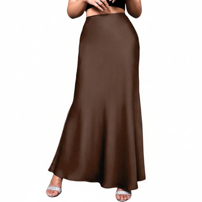Jupe Midi Trapèze en Satin Effet Soie – Taille Haute Queue de Sirène Femme