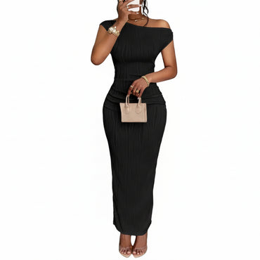 Robe Moulante Asymétrique Femme – Motif Vague d’Eau Élégante