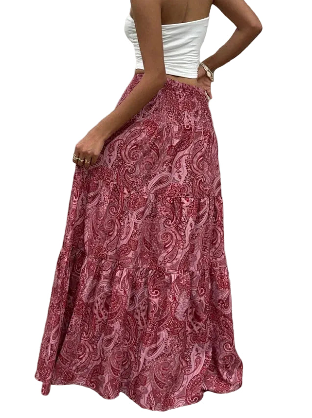 Jupe Longue Bohème Imprimée Taille Haute – Coupe Trapèze Superposée