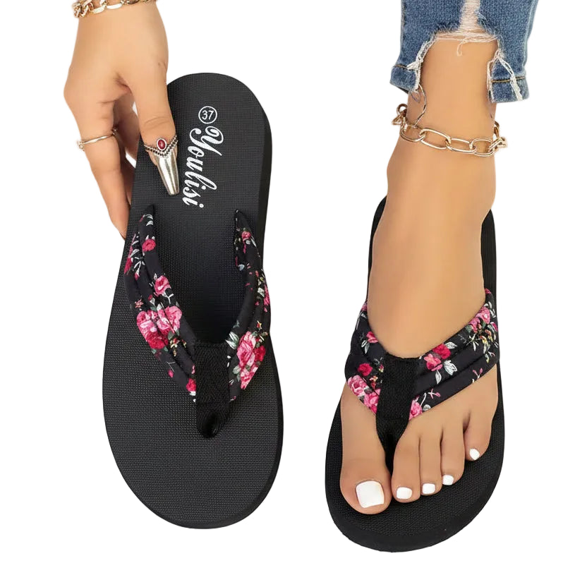 Tongs antidérapantes pour femme, style floral, sandale d'été