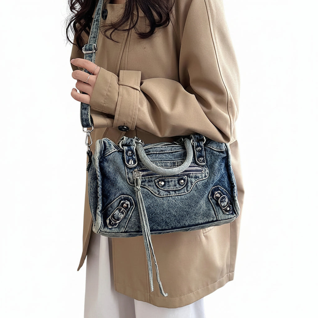 Sac en denim bleu pour femme style streetwear luxe