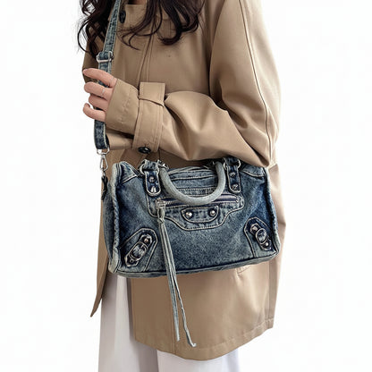 Sac en denim bleu pour femme style streetwear luxe