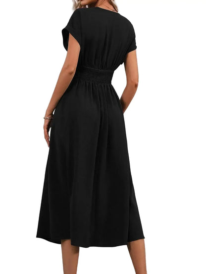Robe Élégance Plissée Longue Manches Chauve-Souris pour Femme