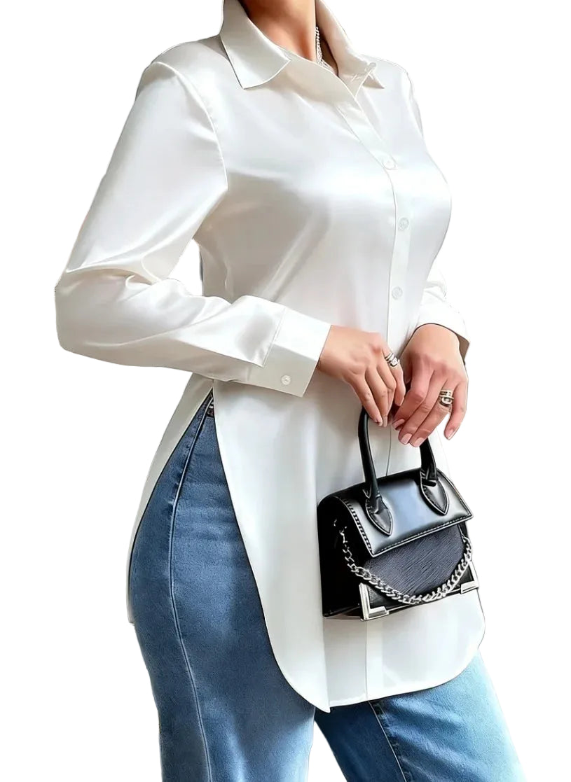 Émera – Chemisier Femme en Satin Élégant à Manches Longues