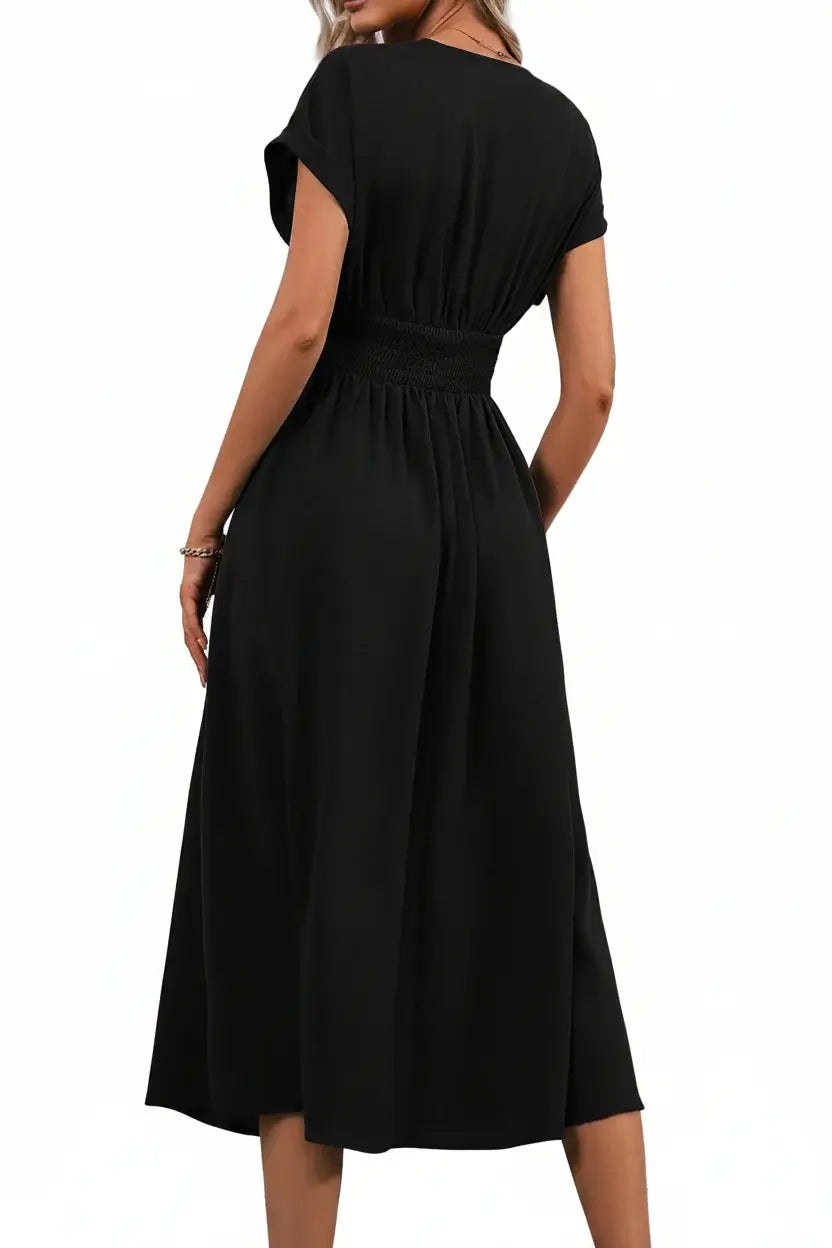 Robe Élégance Plissée Longue Manches Chauve-Souris pour Femme