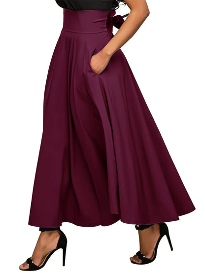 Jupe Trapèze Taille Haute Élastique Femme – Couleur Unie Élégante