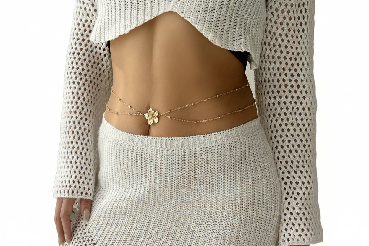 Chaîne de Taille Bohème Étoile de Mer – Coquillage & Perles Élégantes