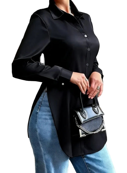 Émera – Chemisier Femme en Satin Élégant à Manches Longues