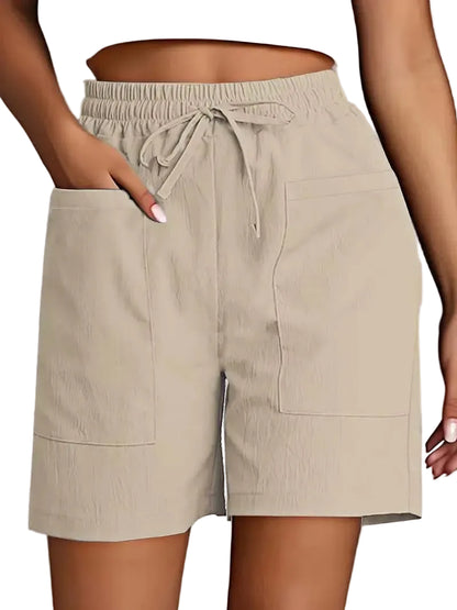 Short bermuda femme coupe ample avec poches – style décontracté couleur unie