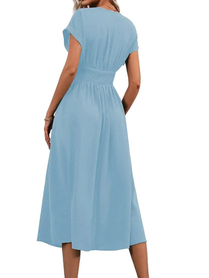 Robe Élégance Plissée Longue Manches Chauve-Souris pour Femme
