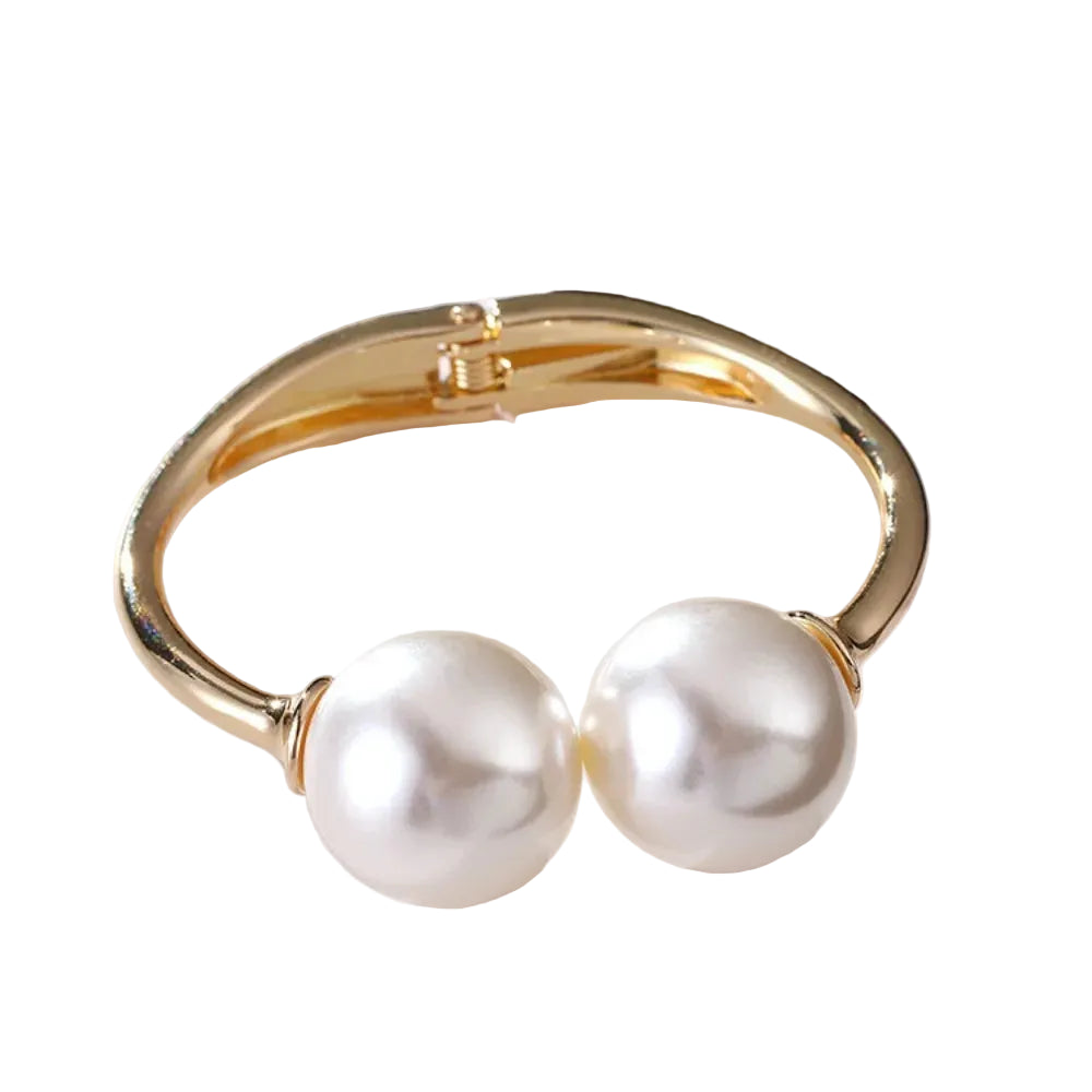 Bracelet Manchette Luxe – Métal doré & perles