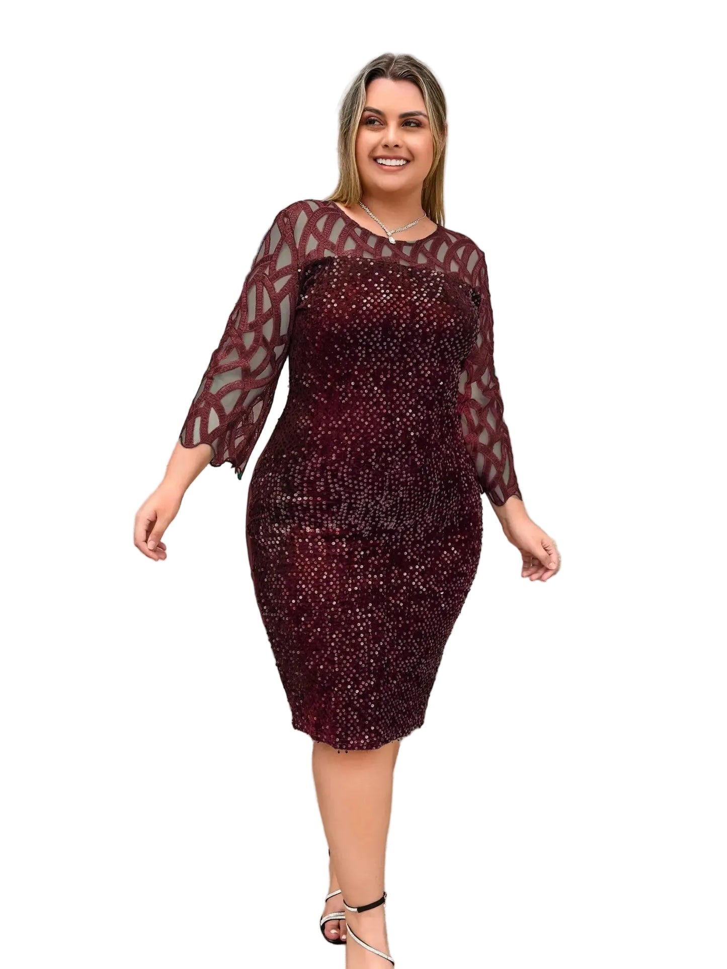 Robe grande taille à col rond avec fermeture éclair cachée