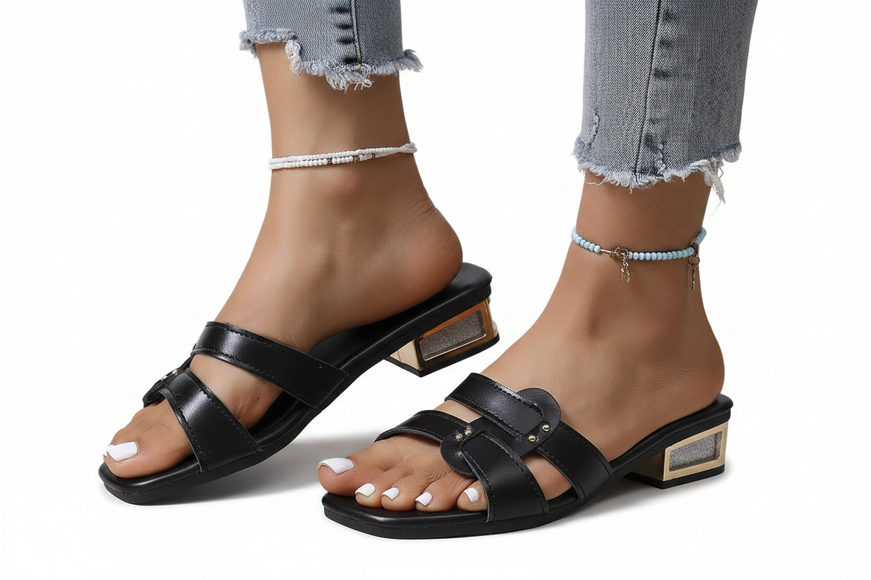 Sandales à talon épais et bout carré à brides croisées, Printemps/Été