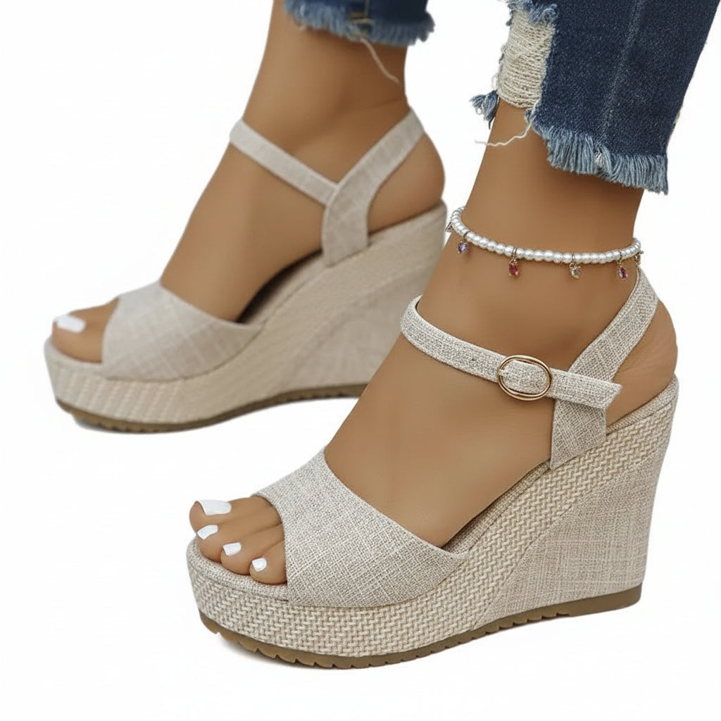 Sandales compensées à boucle pour femme – Style bohème chic, confort et élégance