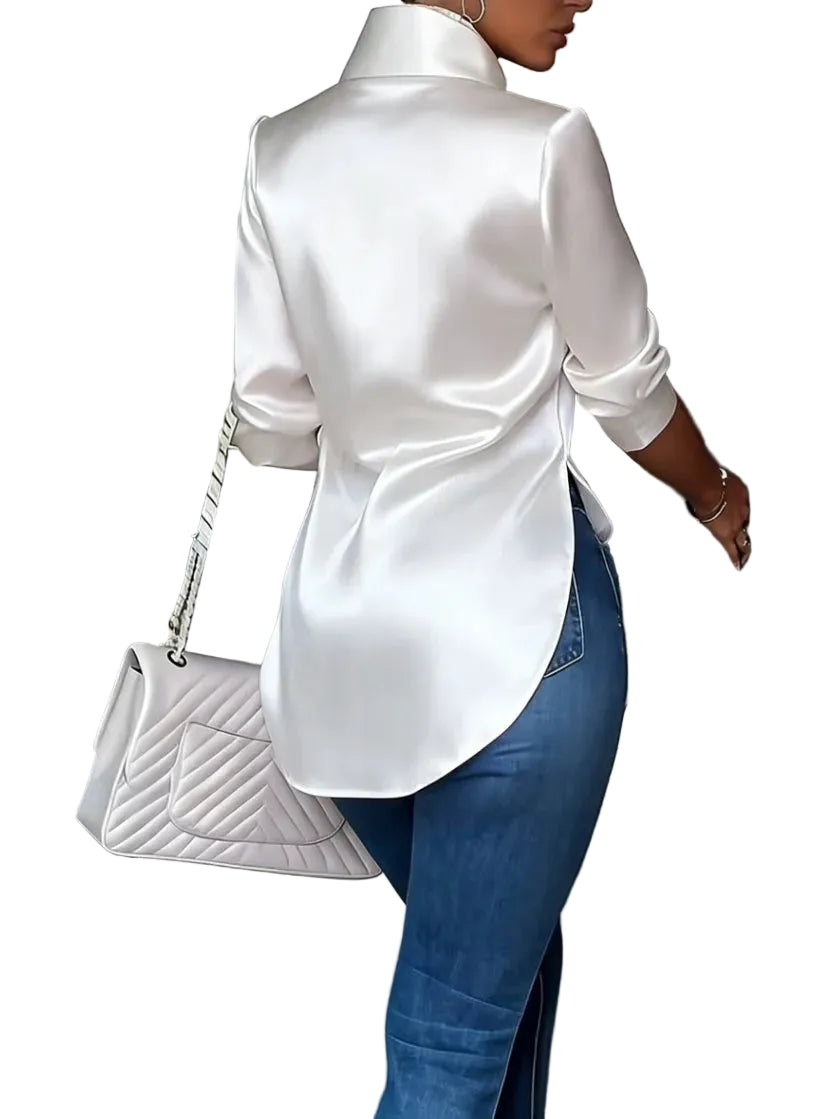 Émera – Chemisier Femme en Satin Élégant à Manches Longues
