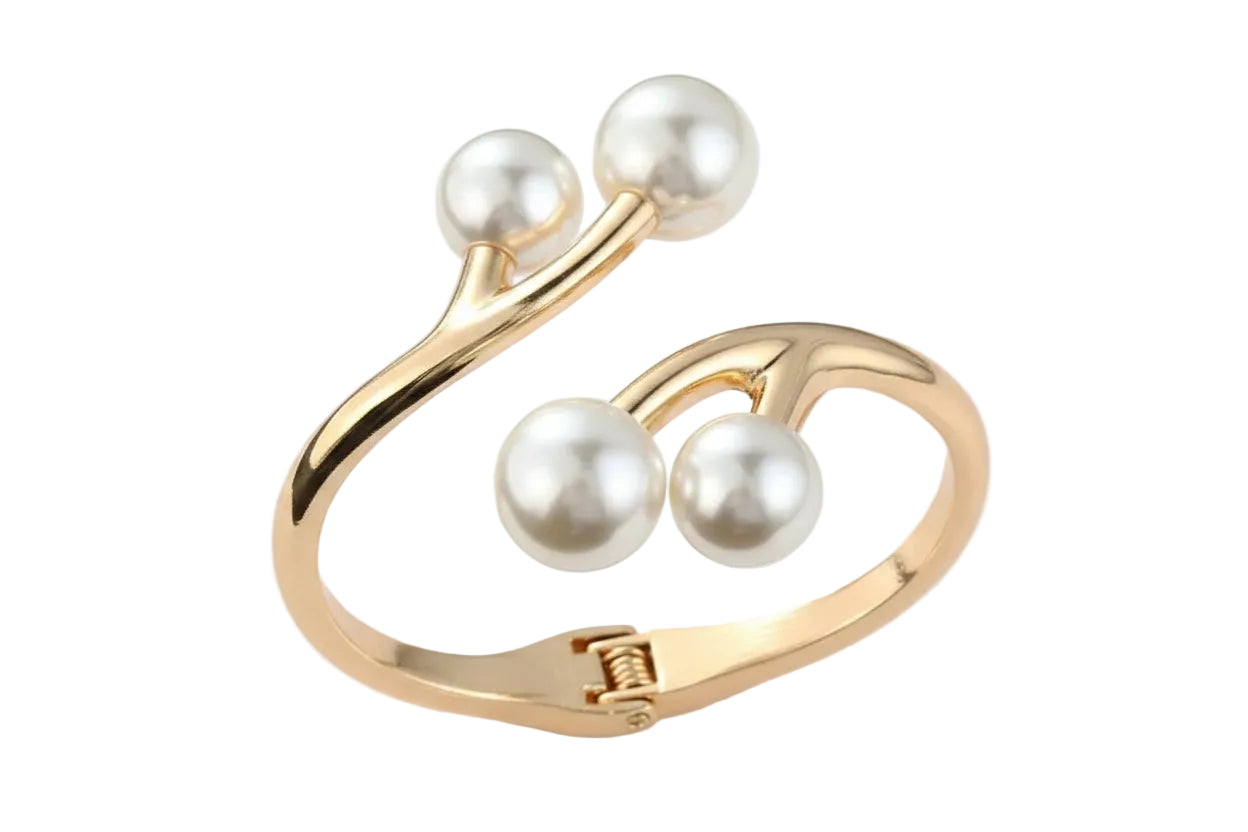 Bracelet Manchette Luxe – Métal doré & perles