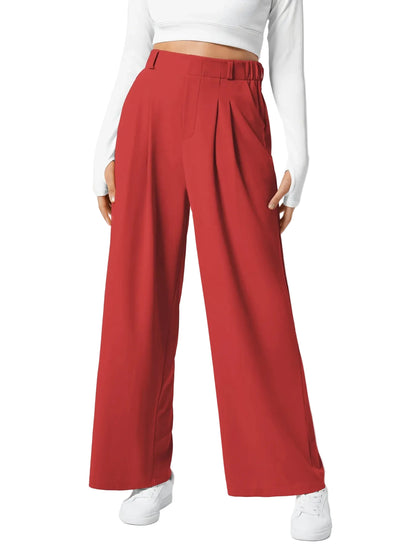 Pantalon plaid femme taille haute – coupe large effet minceur avec poches, style casual