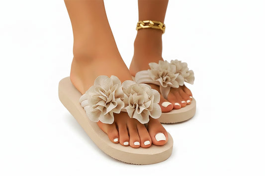 Tongs Bohèmes Florales pour Femme, Chaussures de Plage d'Été
