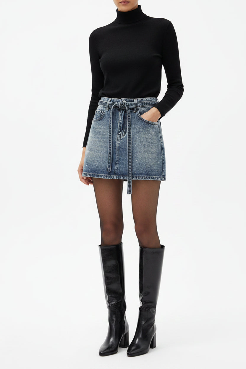 Mini jupe en jean rétro oversize pour femme – Taille haute en denim