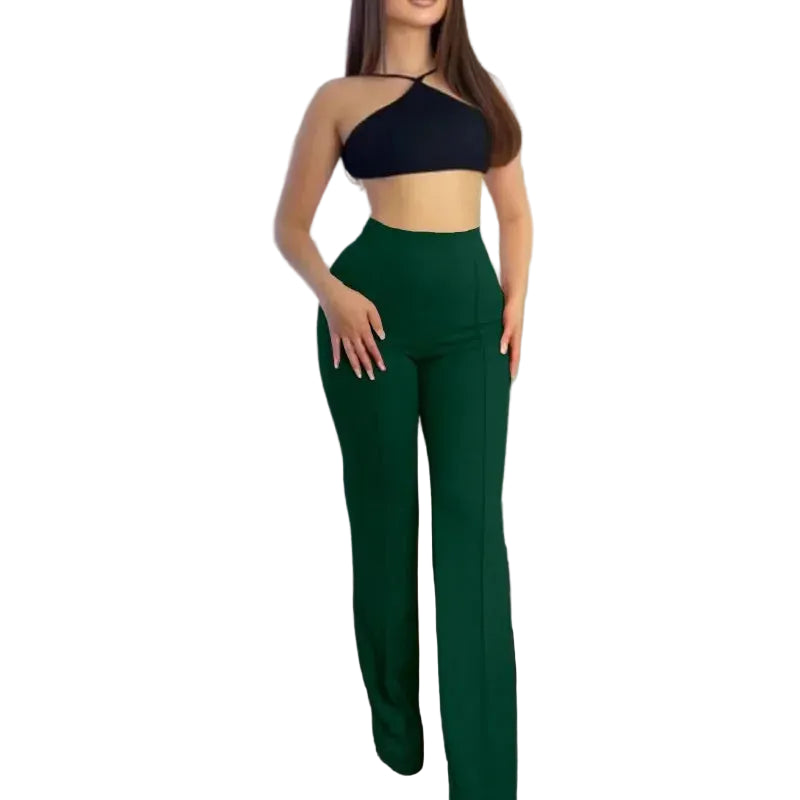 Pantalon évasé taille haute femme bureau coupe slim élégant