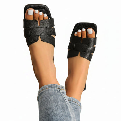 Sandales coulissantes plates de couleur unie pour femmes