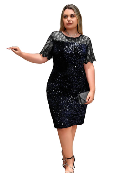 Robe grande taille à col rond avec fermeture éclair cachée
