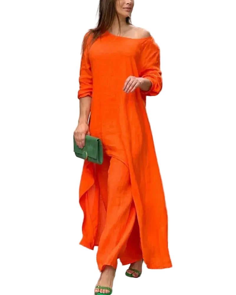 Ensemble Femme 2 Pièces – Pantalon Large et Haut Manches Longues Confort Élégant