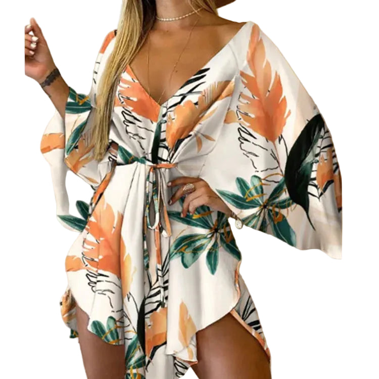 Mini Robe Bohème Fleurie Col V – Été Femme, Style Plage