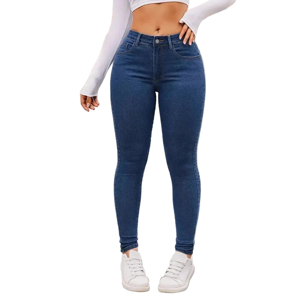 Jean crayon slim stretch taille haute pour femme, longueur complète
