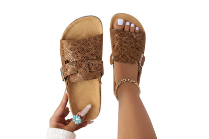 Sandales pantoufles décontractées à imprimé serpent animal rétro pour femmes
