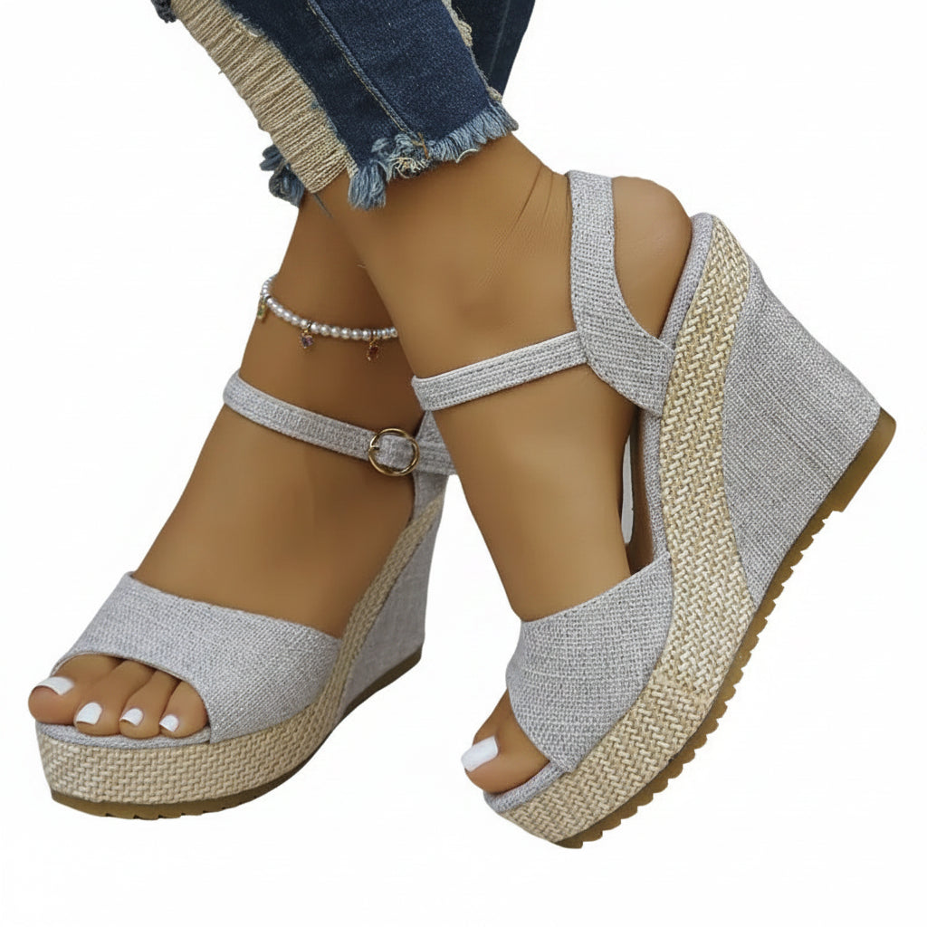 Sandales compensées à boucle pour femme – Style bohème chic, confort et élégance