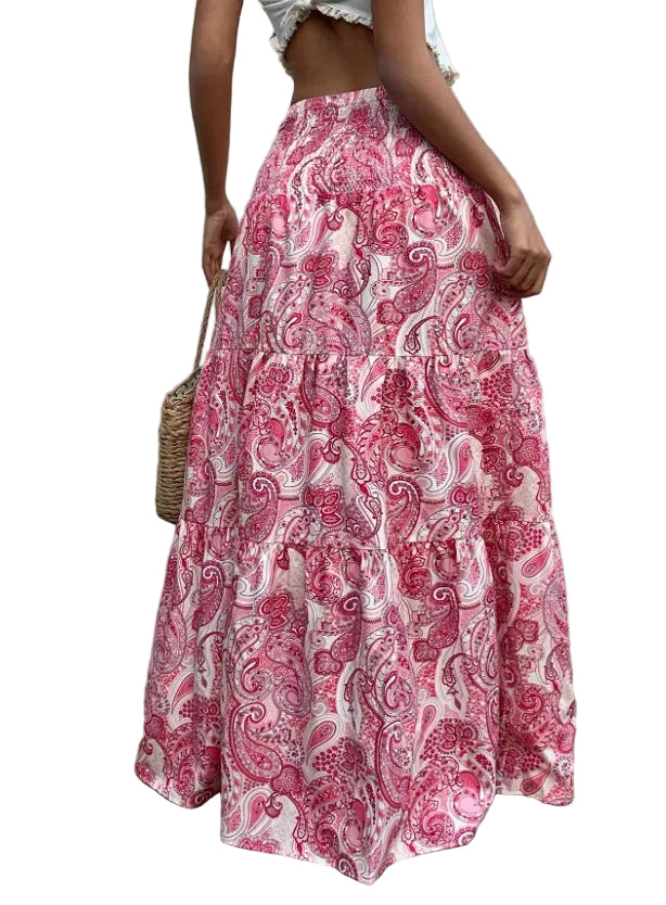 Jupe Longue Bohème Imprimée Taille Haute – Coupe Trapèze Superposée