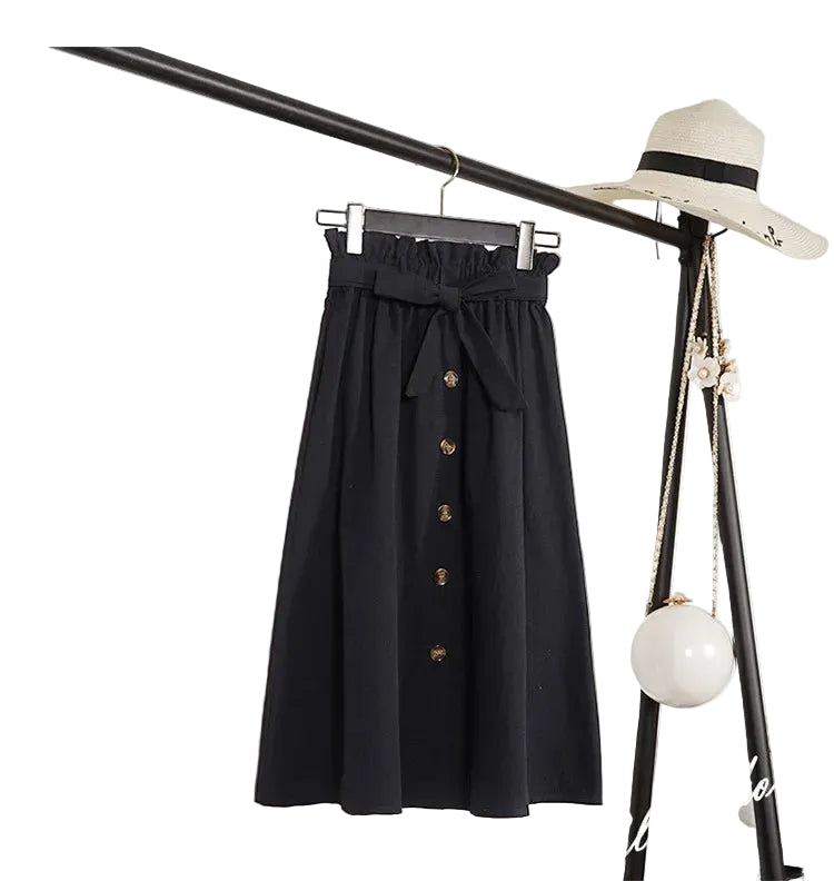Jupe Longue Trapèze Taille Haute Boutonnée – Style Artistique Femme