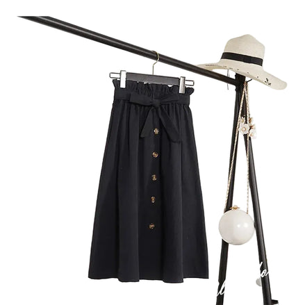 Jupe Longue Trapèze Taille Haute Boutonnée – Style Artistique Femme