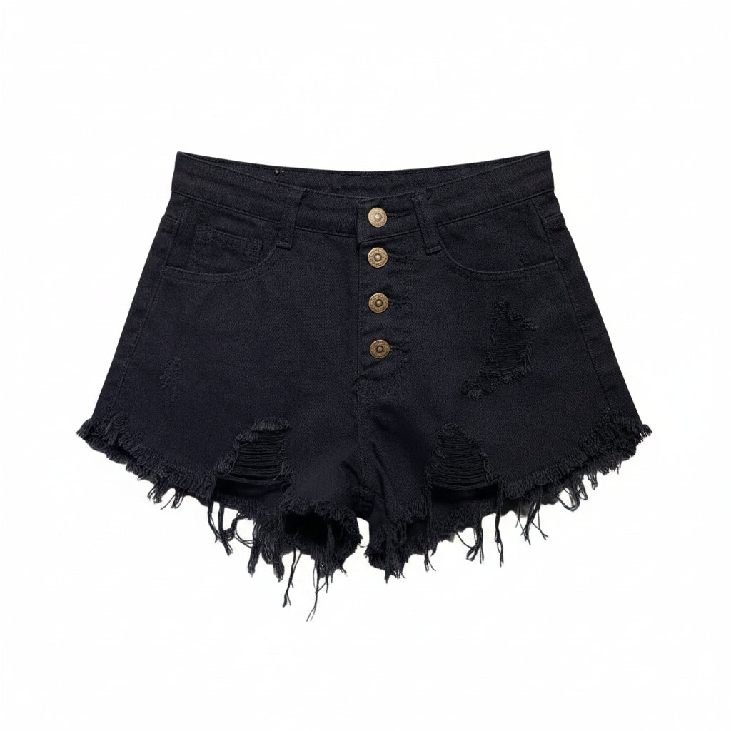 Short Jean Taille Haute Trapèze Femme – Style Coréen Ample Boutonné