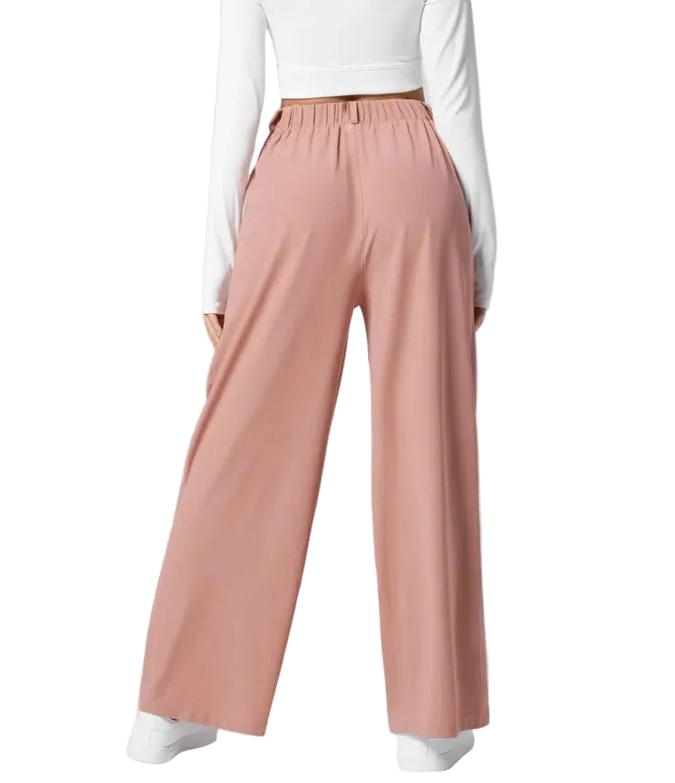 Pantalon plaid femme taille haute – coupe large effet minceur avec poches, style casual