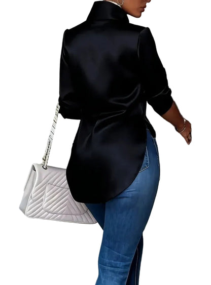 Émera – Chemisier Femme en Satin Élégant à Manches Longues
