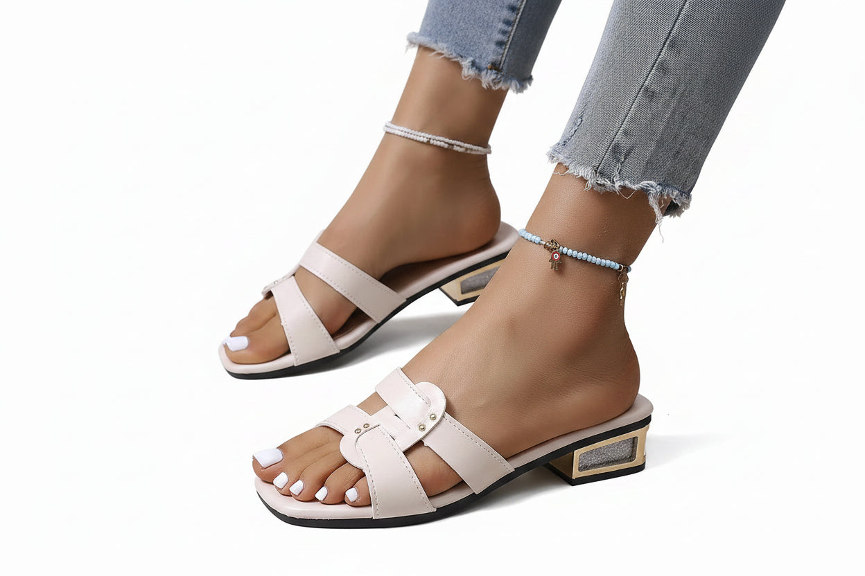 Sandales à talon épais et bout carré à brides croisées, Printemps/Été