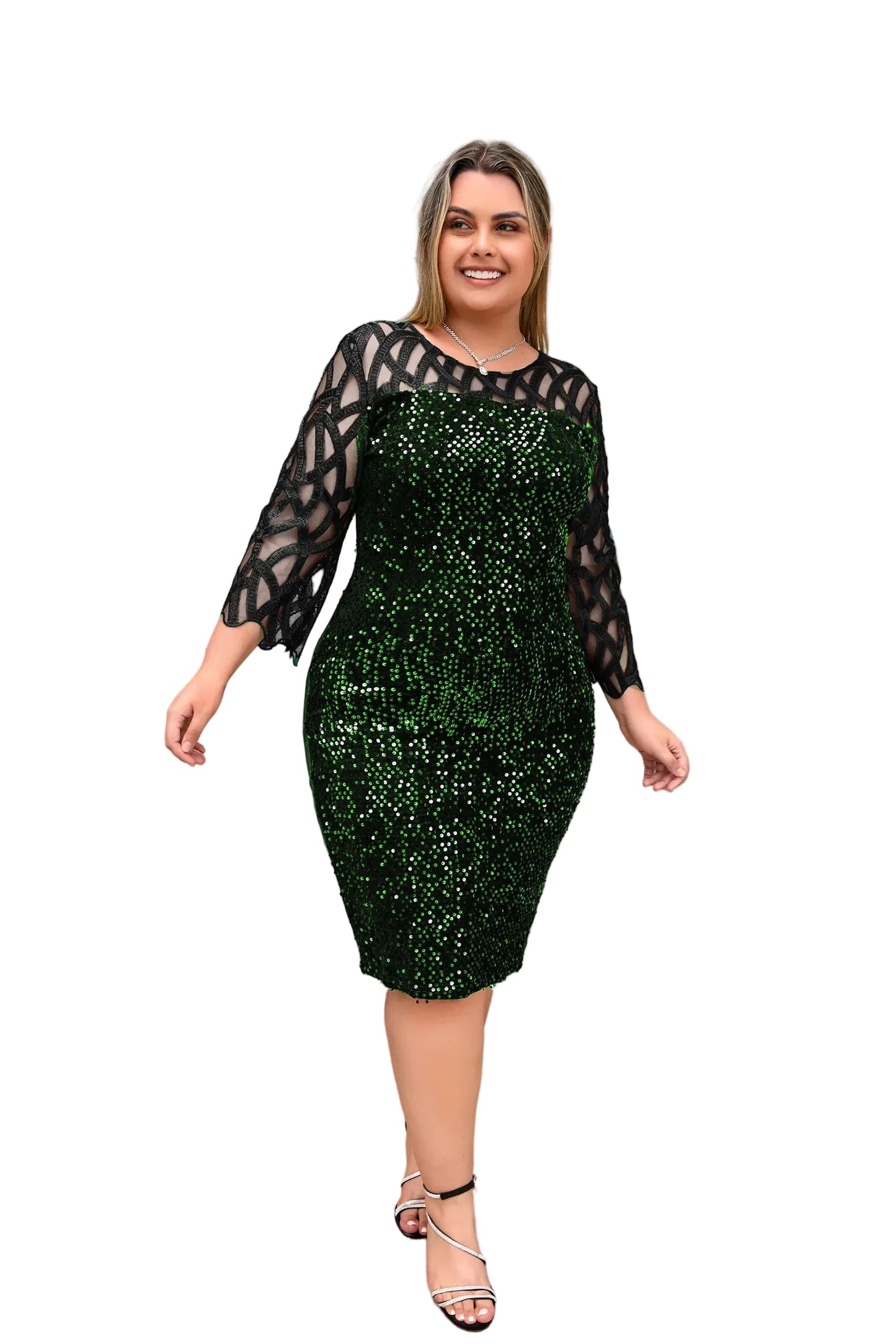 Robe grande taille à col rond avec fermeture éclair cachée