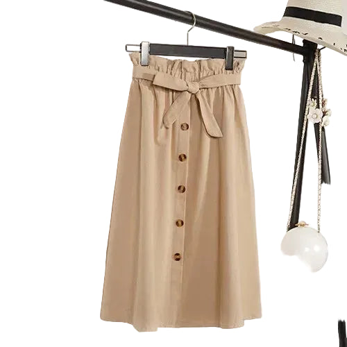 Jupe Longue Trapèze Taille Haute Boutonnée – Style Artistique Femme