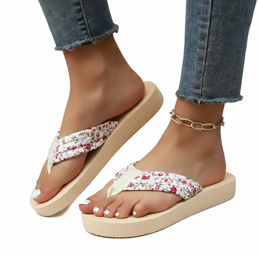 Tongs antidérapantes pour femme, style floral, sandale d'été