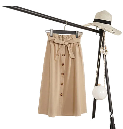 Jupe Longue Trapèze Taille Haute Boutonnée – Style Artistique Femme