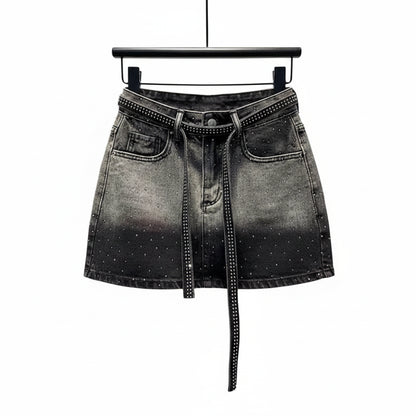 Mini jupe en jean rétro oversize pour femme – Taille haute en denim