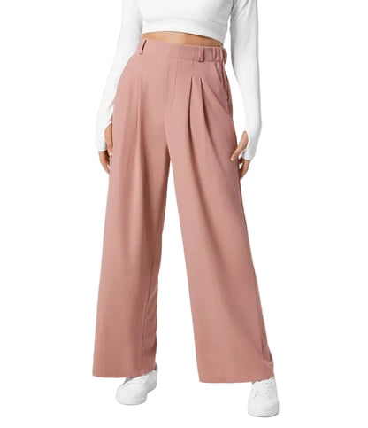 Pantalon plaid femme taille haute – coupe large effet minceur avec poches, style casual