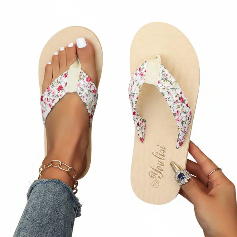 Tongs antidérapantes pour femme, style floral, sandale d'été