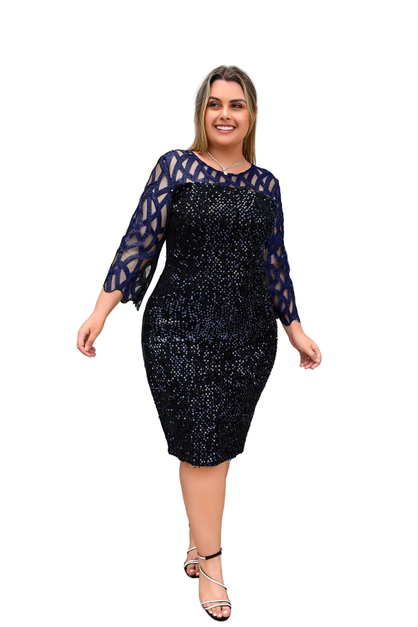 Robe grande taille à col rond avec fermeture éclair cachée