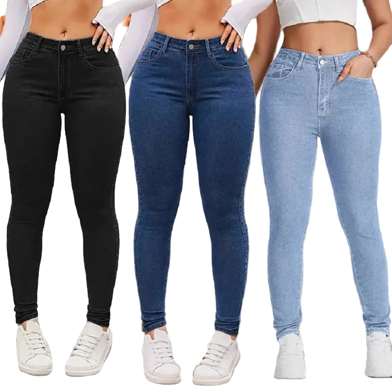 Jean crayon slim stretch taille haute pour femme, longueur complète