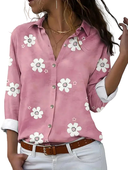 Chemise florale à manches longues pour femme – coupe slim sexy